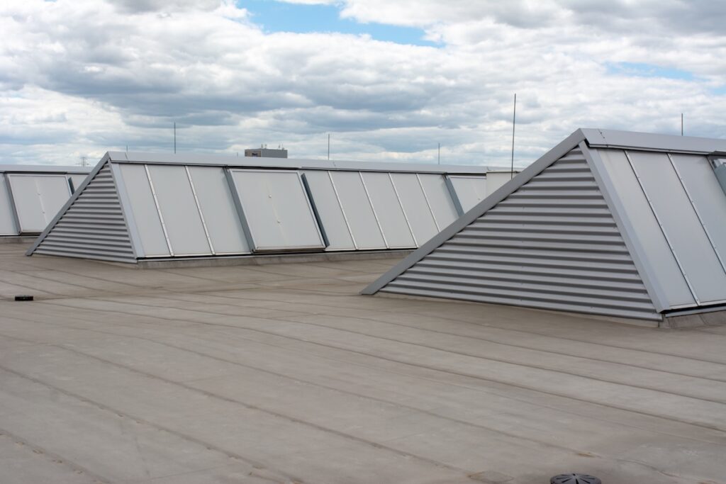 Commercial flat roof with TPO woofing solution installed